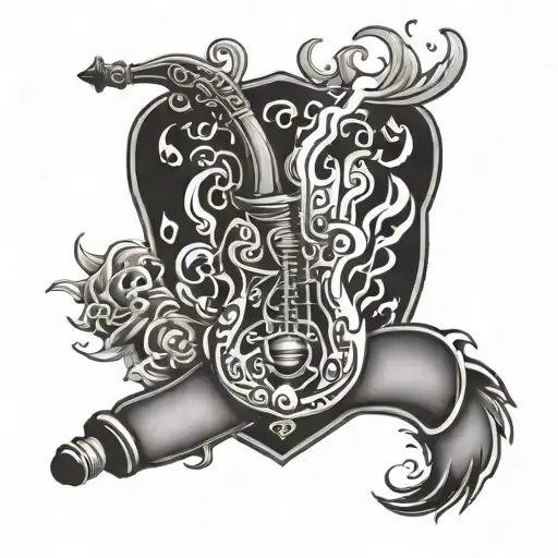 Flaming Pipa And Lighter Design With A Dark Background