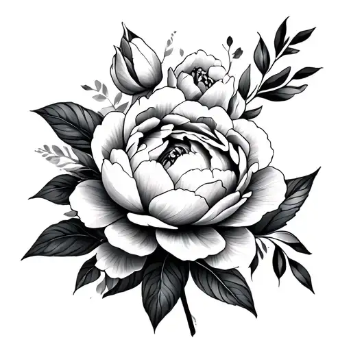 Peonies With Geometric Flower In The Background