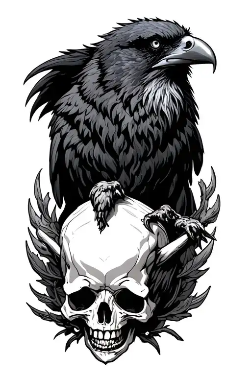 Cerberus With A Raven And Skull