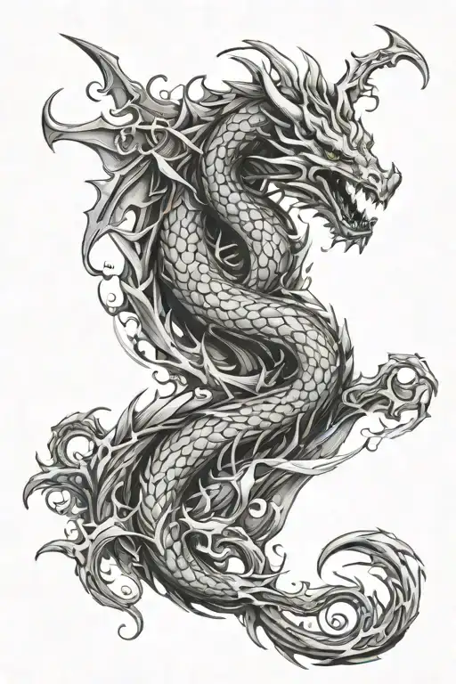 Dragon And Poseidon Trident Surround By Water