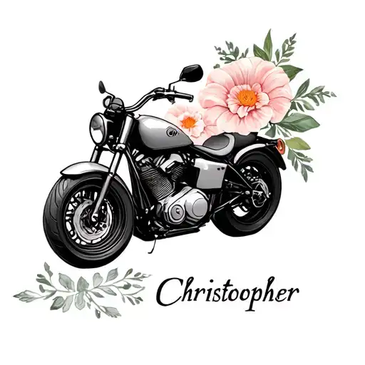 Simple Motorcycle With Birth Flower Of March And The Name Christopher