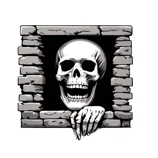 Skeleton Skull Peeking Through Wall