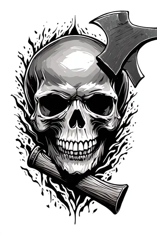 Skull With A Axe Stuck