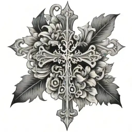 Gothic Cross With Floral Caligraphy