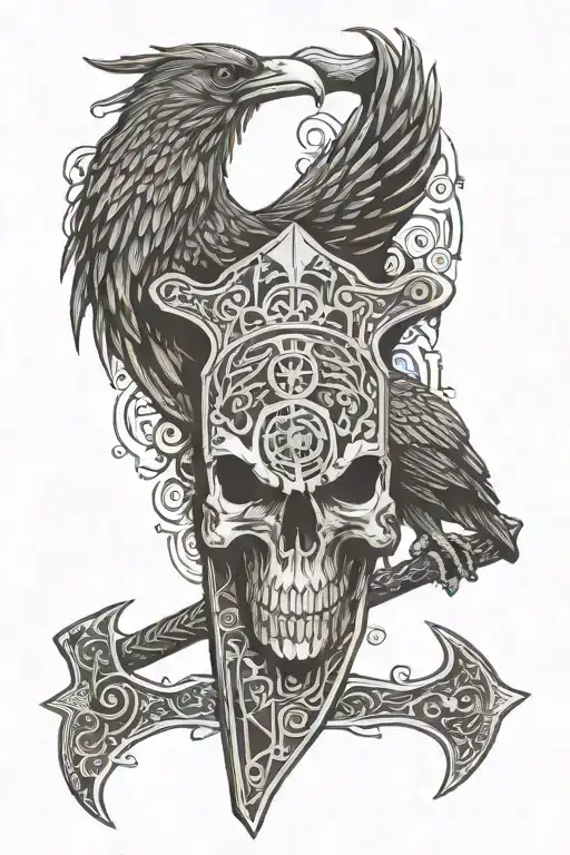 Viking Axe Raven Skull Circuit Board Design