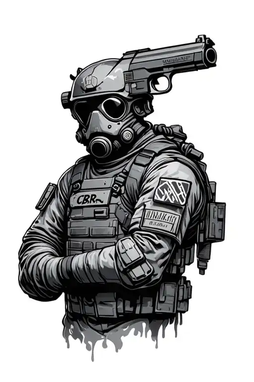 Final Boss Cbrn Soldier Holding A Gun