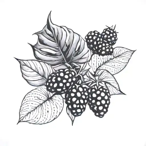 Blackberries And Monstera Plant