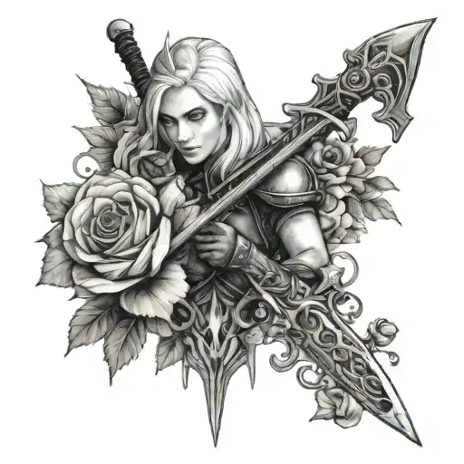 Witcher Ciri Sword And Flowers Intertwined