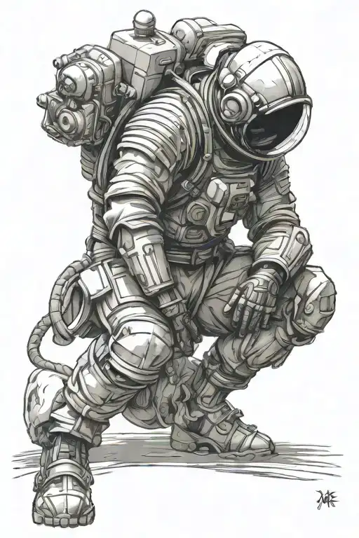 Astronaut Samurai Kneeling Holding The World