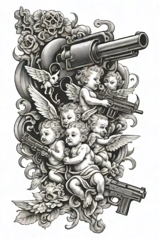 La Tattoo As A Gun Wit Baby Angels Fighting Demons