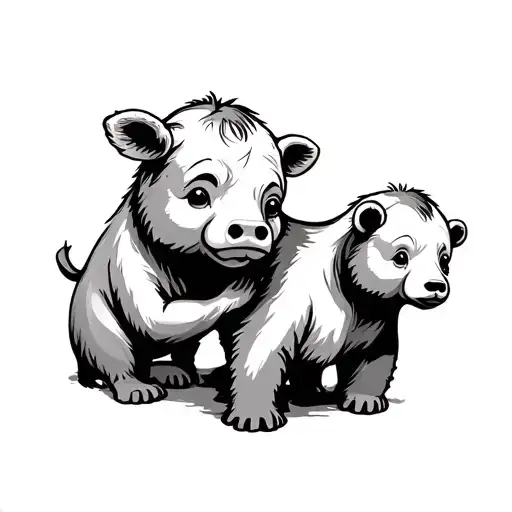 Baby Bull And Baby Bear Son Tattoo Cartoon