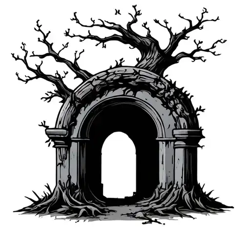 Dieing Tree With Grave Stone