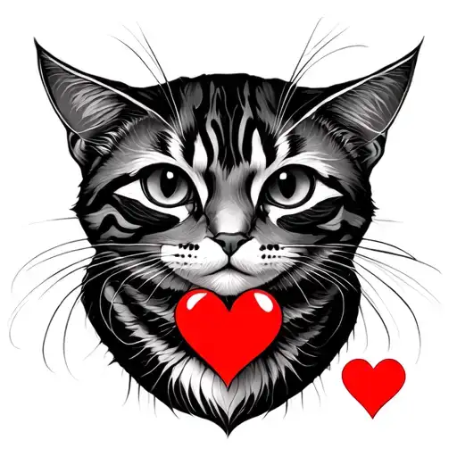 Cat And Heart Line Drawing