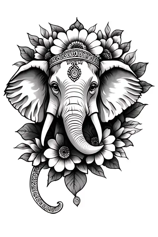Elephant Head Flowers Surrounding Mandal Leaves