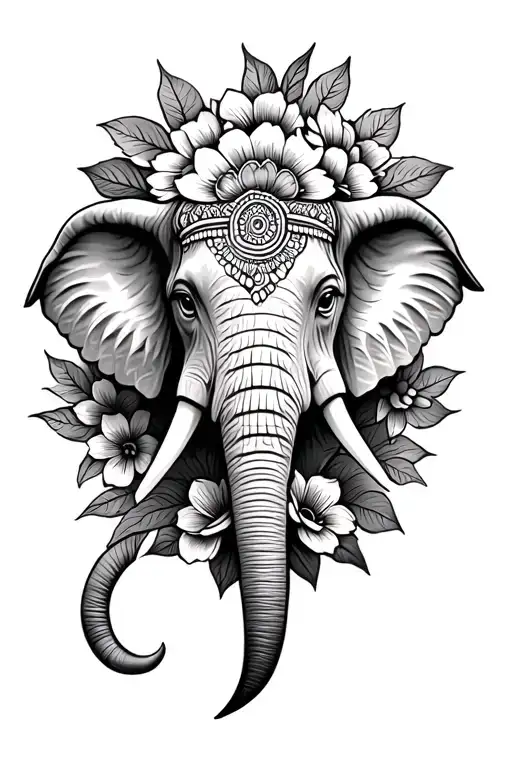Elephant Head Flowers Surrounding Mandal Leaves