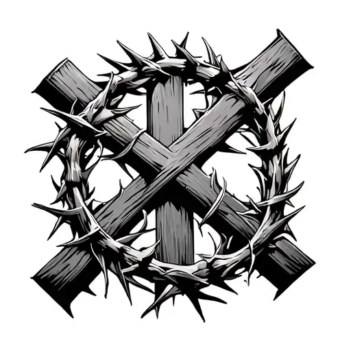 Minimalist Crown Of Thorns Wrapping A Cross