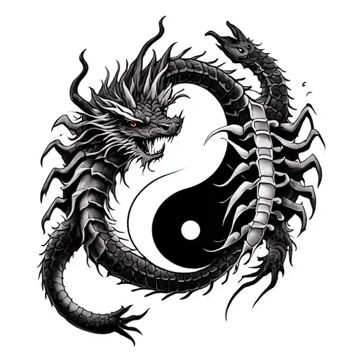 Yin Yang With Dragon And Scorpion