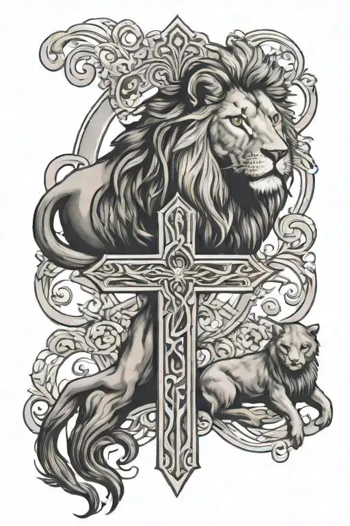 Christian Cross With Lion And Lamb