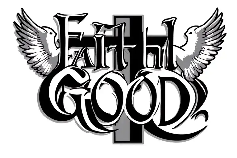 Faith In God Big Letters With Doves And Big Cross