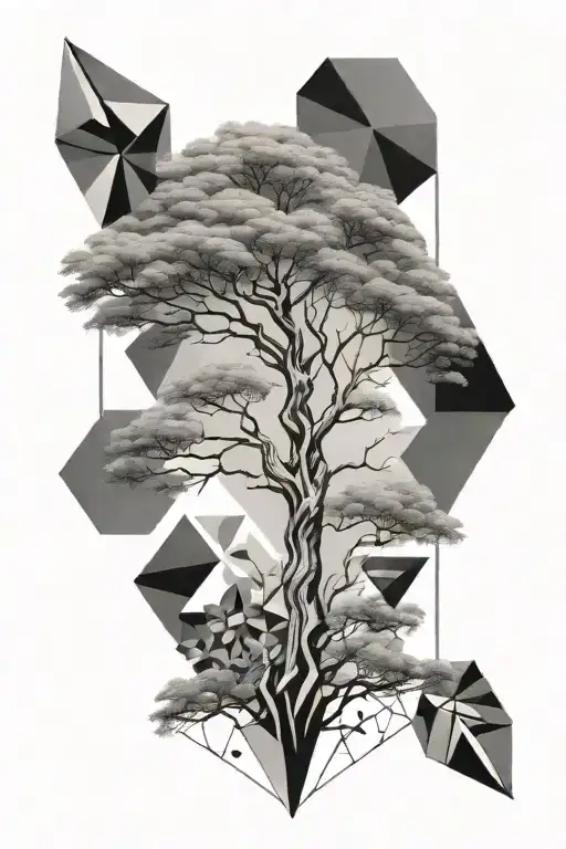Acacia Tree And Geometric Design Incorporating