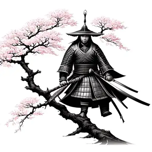 Samurai On A Japanese Cherry Tree