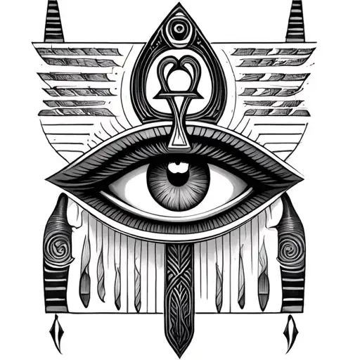 Eye Of Horus Mixed With Ankh Symbol In Blackwork Style