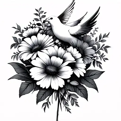 Flower Bouquets With A Dove That Flies Away