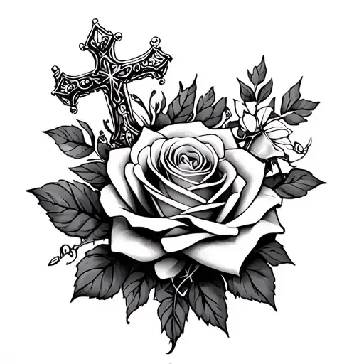 Rosas With Rosario On The Arm And A Cross With A Crown