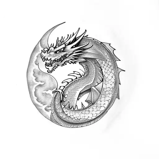 Dragon With Lillys And The Moon