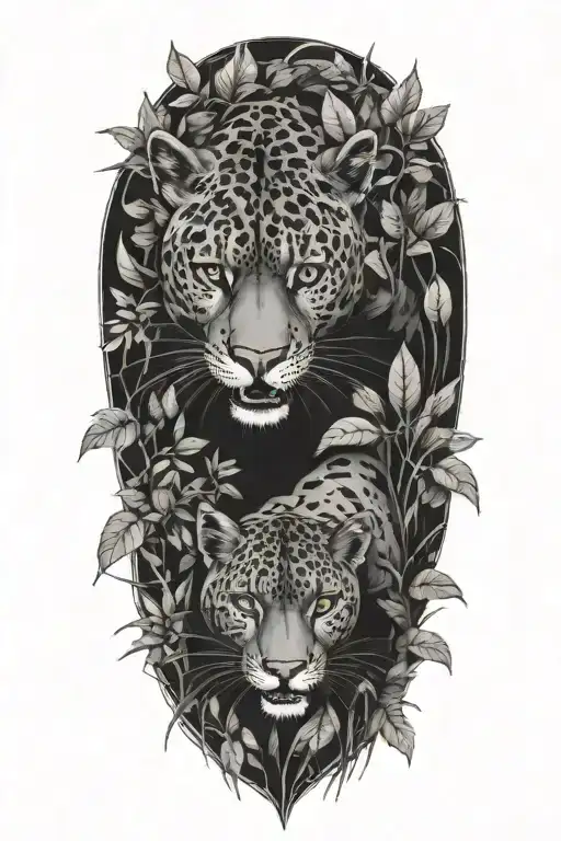 A Pack Of Panthers Stalking Through A Dense Jungle