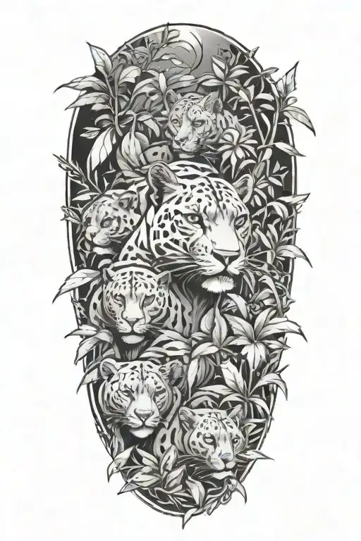 A Pack Of Panthers Stalking Through A Dense Jungle