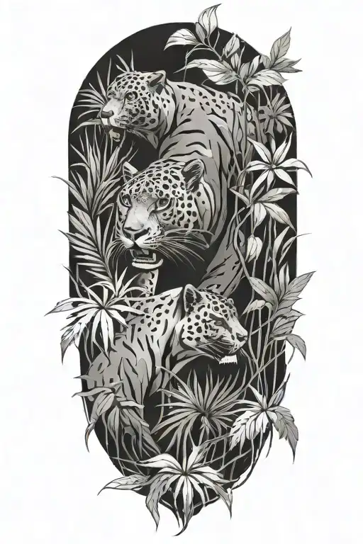 A Pack Of Panthers Stalking Through A Dense Jungle