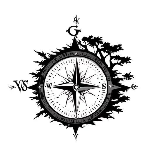 Compass Clock Tree Silhouette