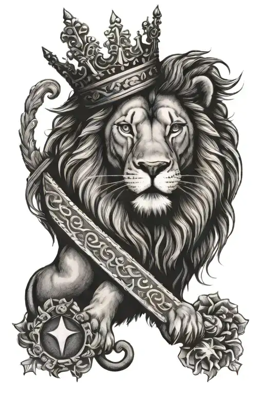 Lion Wearing Crown With Bible Scripture And A Cross
