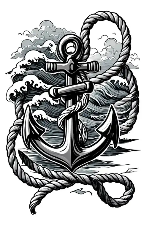 Anchor Rope And Ocean Waves