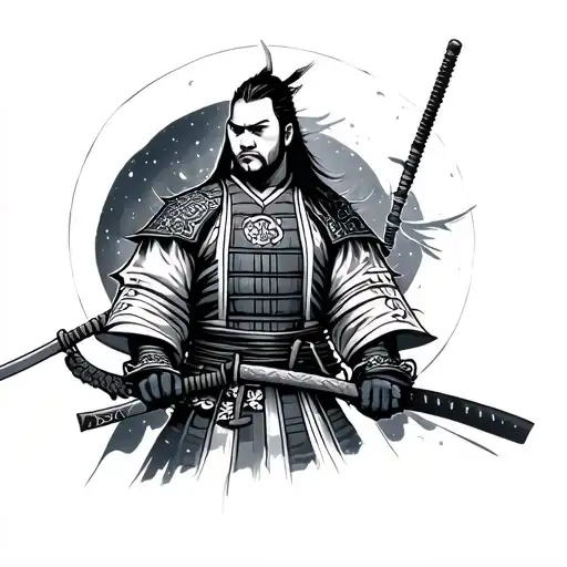 Samurai Prien In Front Of A Stelle