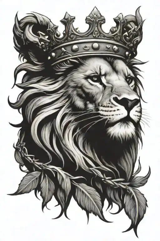 Lion Wearing Crown Of Thorns And A Cross