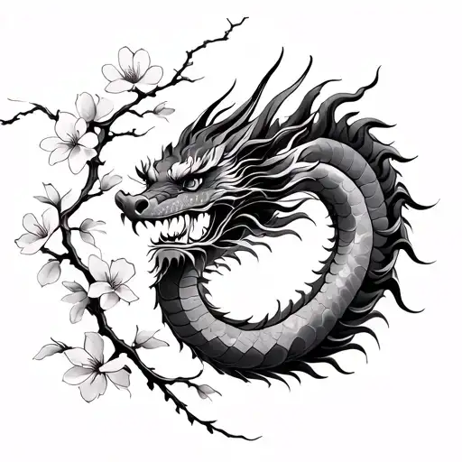 Chinese Dragon With Cherry Blossom