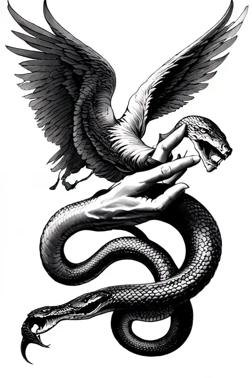 Fall Of Icarus And A Snake Warped And The Arm With The Head On The Hand