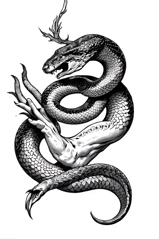 Fall Of Icarus And A Snake Warped And The Arm With The Head On The Hand
