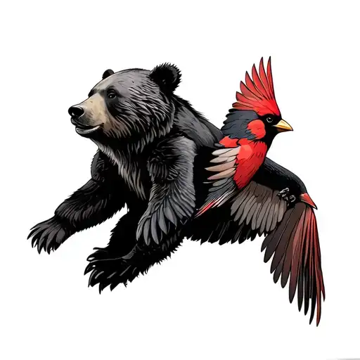 Bear And Cardinal Flying Towards