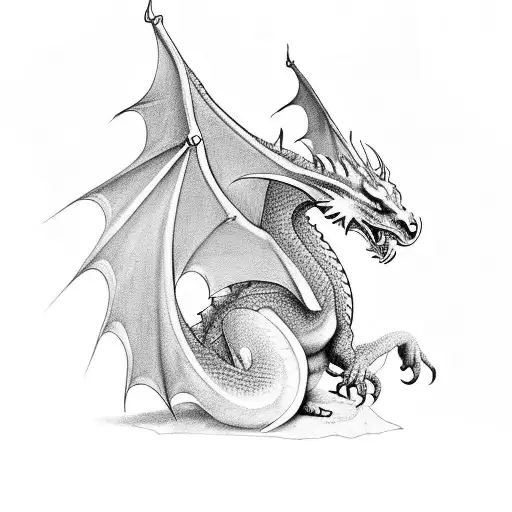 A Medieval Dragon With A Honorable Pose Guarding A Stack Of Books