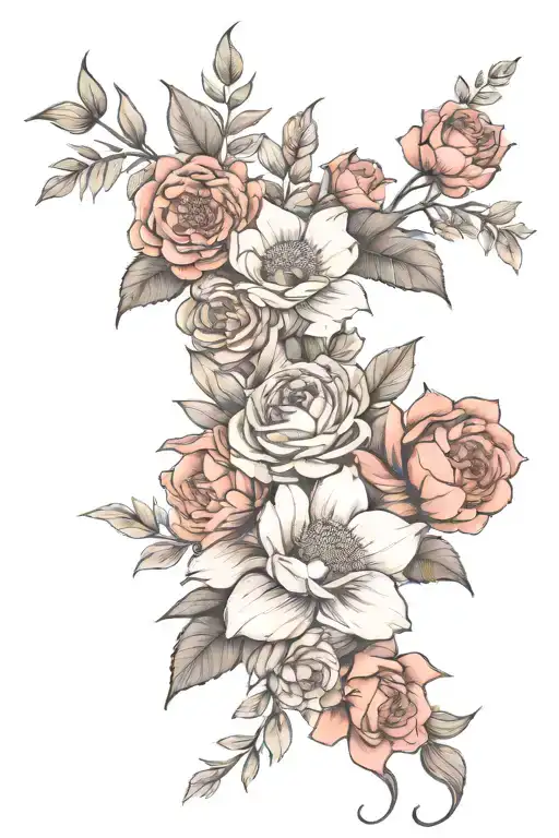 Birth Flowers Sleeve Tattoo Design Featuring Feb And Oct