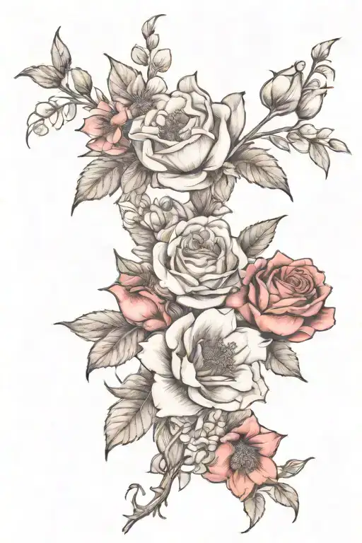 Birth Flowers Sleeve Tattoo Design Featuring Feb And Oct