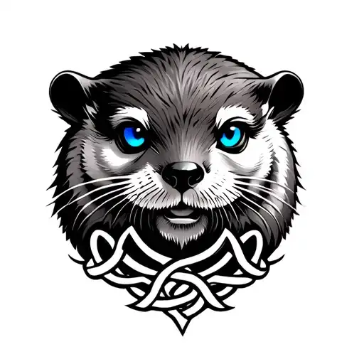Otter With Blue Eyes On Armor Tattoo Design Featuring Celtic Trinity Knot