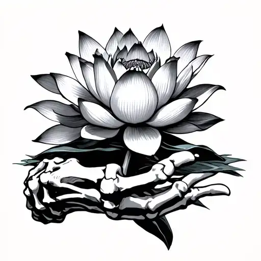Skeleton Hand Holding A Lotus Flower In Its Palm