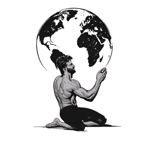 Atlas Holding World Above His Head Kneeling Down And The World Shape Is Entire Black
