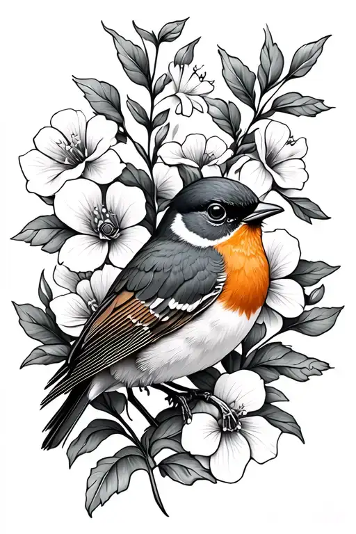 Robin And Flowers
