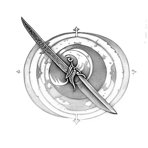 Sword With A Moon In The Background Or Behind It