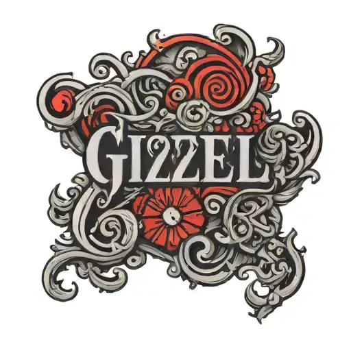 The Word Gizell In Red With Some Shading